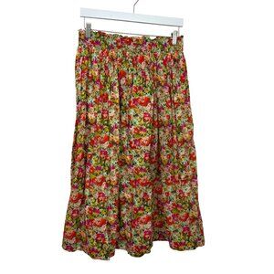 J Crew Floral Pull-On Cotton Voile Block Print Midi Skirt Size Medium
